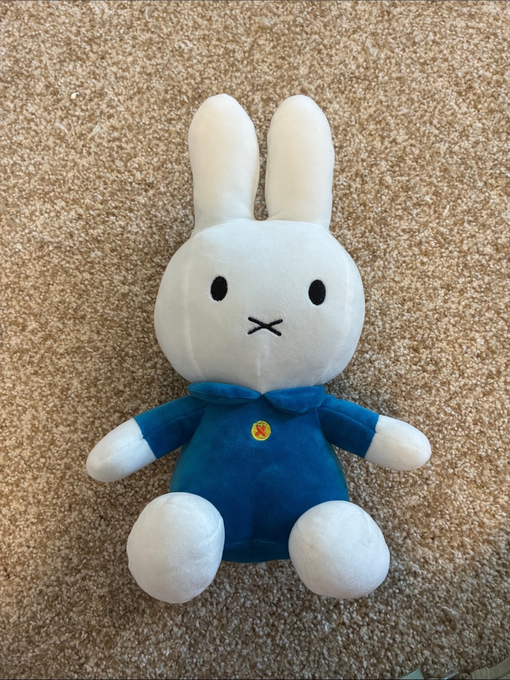 Miffy White and Blue Plush Bunny Stuffed Animal Embroidered Cuddly Soft
